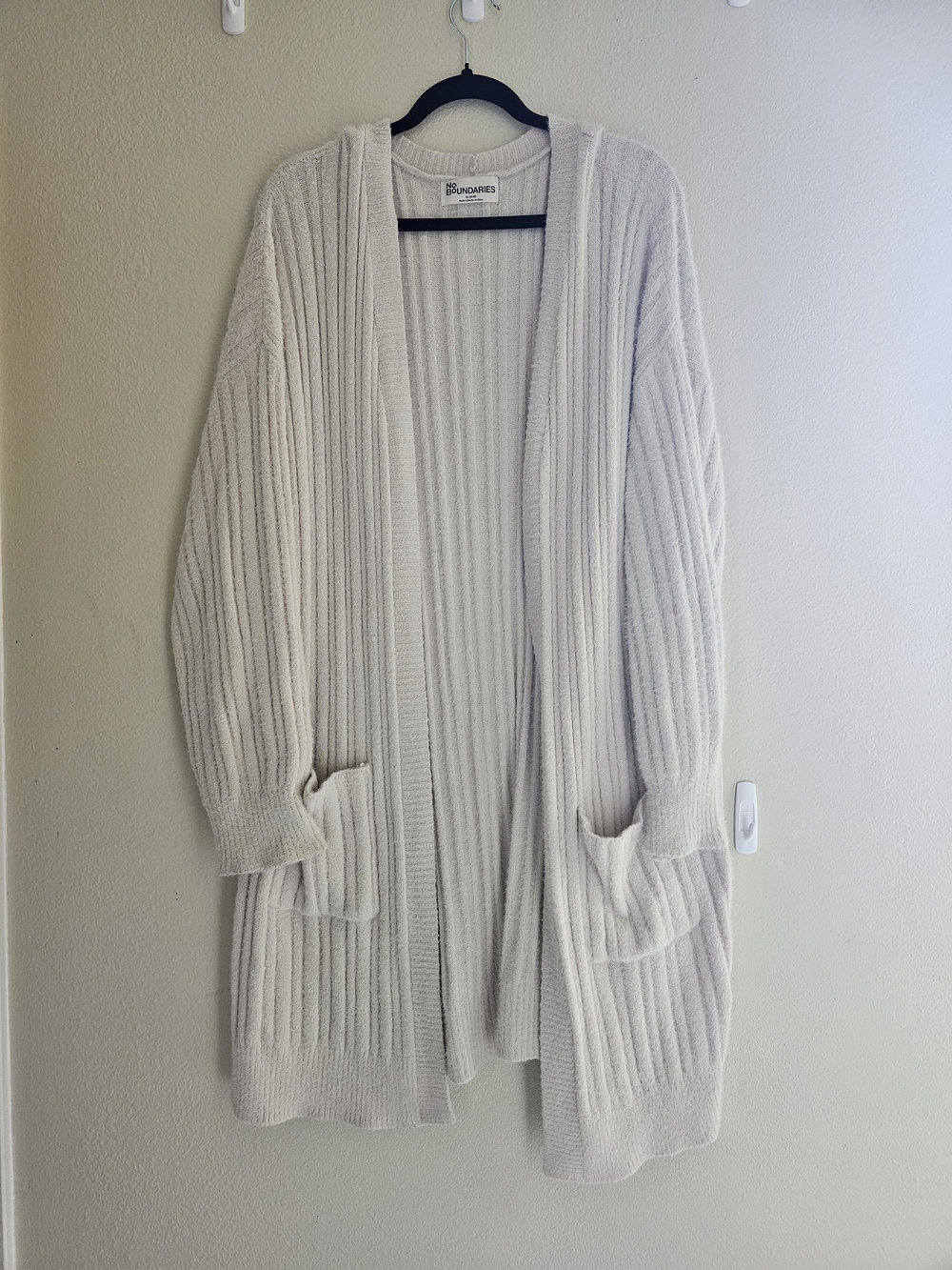 No Boundaries Cream Ribbed Open-Front Cardigan